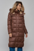 Купить Пальто утепленное молодежное зимнее женское темно-коричневого цвета 57997TK, фото 9