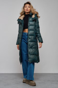 Купить Пальто утепленное молодежное зимнее женское темно-зеленого цвета 57997TZ, фото 16