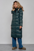 Купить Пальто утепленное молодежное зимнее женское темно-зеленого цвета 57997TZ, фото 3