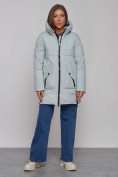 Купить Зимняя женская куртка молодежная с капюшоном бирюзового цвета 58622Br