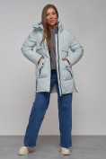 Купить Зимняя женская куртка молодежная с капюшоном бирюзового цвета 58622Br, фото 14