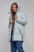 Купить Зимняя женская куртка молодежная с капюшоном бирюзового цвета 58622Br, фото 15