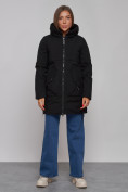Купить Зимняя женская куртка молодежная с капюшоном черного цвета 58622Ch