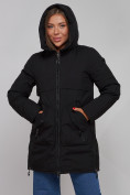 Купить Зимняя женская куртка молодежная с капюшоном черного цвета 58622Ch, фото 18