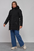 Купить Зимняя женская куртка молодежная с капюшоном черного цвета 58622Ch, фото 2