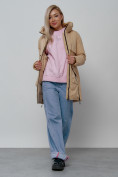 Купить Зимняя женская куртка молодежная с капюшоном горчичного цвета 58622G, фото 10