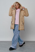 Купить Зимняя женская куртка молодежная с капюшоном горчичного цвета 58622G, фото 12