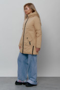 Купить Зимняя женская куртка молодежная с капюшоном горчичного цвета 58622G, фото 3
