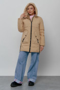 Купить Зимняя женская куртка молодежная с капюшоном горчичного цвета 58622G, фото 5