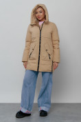 Купить Зимняя женская куртка молодежная с капюшоном горчичного цвета 58622G, фото 6