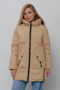 Купить Зимняя женская куртка молодежная с капюшоном горчичного цвета 58622G, фото 8