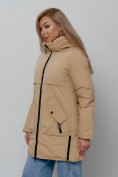 Купить Зимняя женская куртка молодежная с капюшоном горчичного цвета 58622G, фото 9