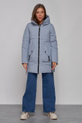 Купить Зимняя женская куртка молодежная с капюшоном голубого цвета 58622Gl