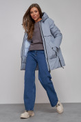 Купить Зимняя женская куртка молодежная с капюшоном голубого цвета 58622Gl, фото 19