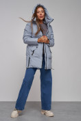 Купить Зимняя женская куртка молодежная с капюшоном голубого цвета 58622Gl, фото 20