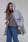 Купить Зимняя женская куртка молодежная с капюшоном голубого цвета 58622Gl, фото 21