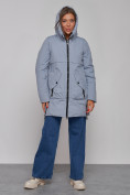 Купить Зимняя женская куртка молодежная с капюшоном голубого цвета 58622Gl, фото 5