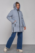 Купить Зимняя женская куртка молодежная с капюшоном голубого цвета 58622Gl, фото 6