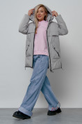 Купить Зимняя женская куртка молодежная с капюшоном светло-серого цвета 58622SS, фото 11