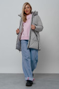 Купить Зимняя женская куртка молодежная с капюшоном светло-серого цвета 58622SS, фото 12