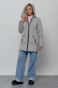 Купить Зимняя женская куртка молодежная с капюшоном светло-серого цвета 58622SS, фото 6