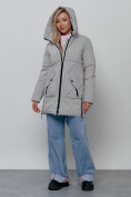 Купить Зимняя женская куртка молодежная с капюшоном светло-серого цвета 58622SS, фото 7