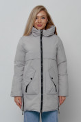 Купить Зимняя женская куртка молодежная с капюшоном светло-серого цвета 58622SS, фото 8