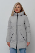 Купить Зимняя женская куртка молодежная с капюшоном светло-серого цвета 58622SS, фото 9