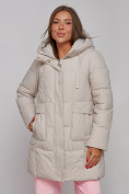 Купить Зимняя женская куртка молодежная с капюшоном бежевого цвета 586821B, фото 10