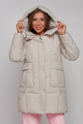 Купить Зимняя женская куртка молодежная с капюшоном бежевого цвета 586821B, фото 11
