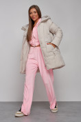 Купить Зимняя женская куртка молодежная с капюшоном бежевого цвета 586821B, фото 18