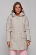 Купить Зимняя женская куртка молодежная с капюшоном бежевого цвета 586821B, фото 5