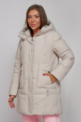 Купить Зимняя женская куртка молодежная с капюшоном бежевого цвета 586821B, фото 6