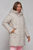 Купить Зимняя женская куртка молодежная с капюшоном бежевого цвета 586821B, фото 7