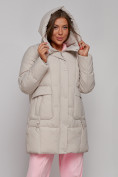Купить Зимняя женская куртка молодежная с капюшоном бежевого цвета 586821B, фото 9