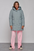Купить Зимняя женская куртка молодежная с капюшоном бирюзового цвета 586821Br