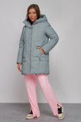 Купить Зимняя женская куртка молодежная с капюшоном бирюзового цвета 586821Br, фото 2