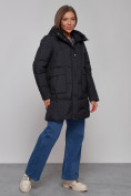 Купить Зимняя женская куртка молодежная с капюшоном черного цвета 586821Ch, фото 3