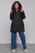 Купить Зимняя женская куртка молодежная с капюшоном черного цвета 586821Ch, фото 5