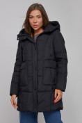 Купить Зимняя женская куртка молодежная с капюшоном черного цвета 586821Ch, фото 7