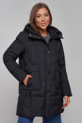 Купить Зимняя женская куртка молодежная с капюшоном черного цвета 586821Ch, фото 8