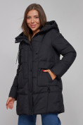 Купить Зимняя женская куртка молодежная с капюшоном черного цвета 586821Ch, фото 9