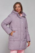 Купить Зимняя женская куртка молодежная с капюшоном розового цвета 586821R, фото 11