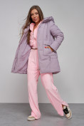 Купить Зимняя женская куртка молодежная с капюшоном розового цвета 586821R, фото 15