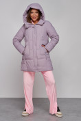 Купить Зимняя женская куртка молодежная с капюшоном розового цвета 586821R, фото 5