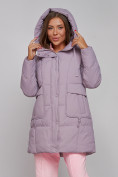 Купить Зимняя женская куртка молодежная с капюшоном розового цвета 586821R, фото 6