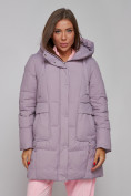 Купить Зимняя женская куртка молодежная с капюшоном розового цвета 586821R, фото 9