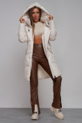 Купить Пальто утепленное молодежное зимнее женское бежевого цвета 586826B, фото 14