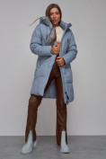 Купить Пальто утепленное молодежное зимнее женское голубого цвета 586826Gl, фото 16