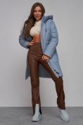 Купить Пальто утепленное молодежное зимнее женское голубого цвета 586826Gl, фото 17